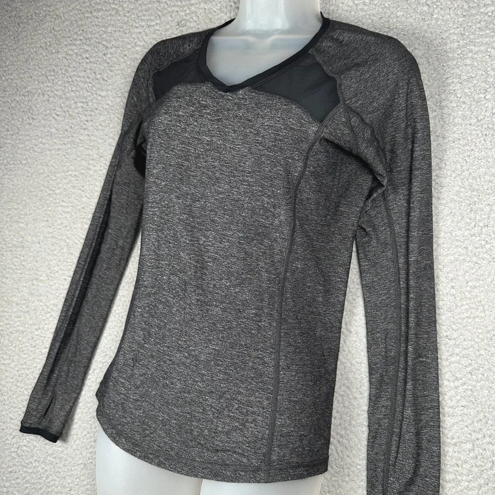 Lululemon Pace Pusher Top Women's 6 Heathered Black Mesh Long Sleeve Running